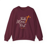 Faith Moves First Crewneck Sweatshirt — Inspirational Christian Scripture Hebrews Tee