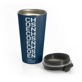 Chosen Vertical Text Stainless Steel Travel Mug — "Called According to His Purpose" Christian Tumbler